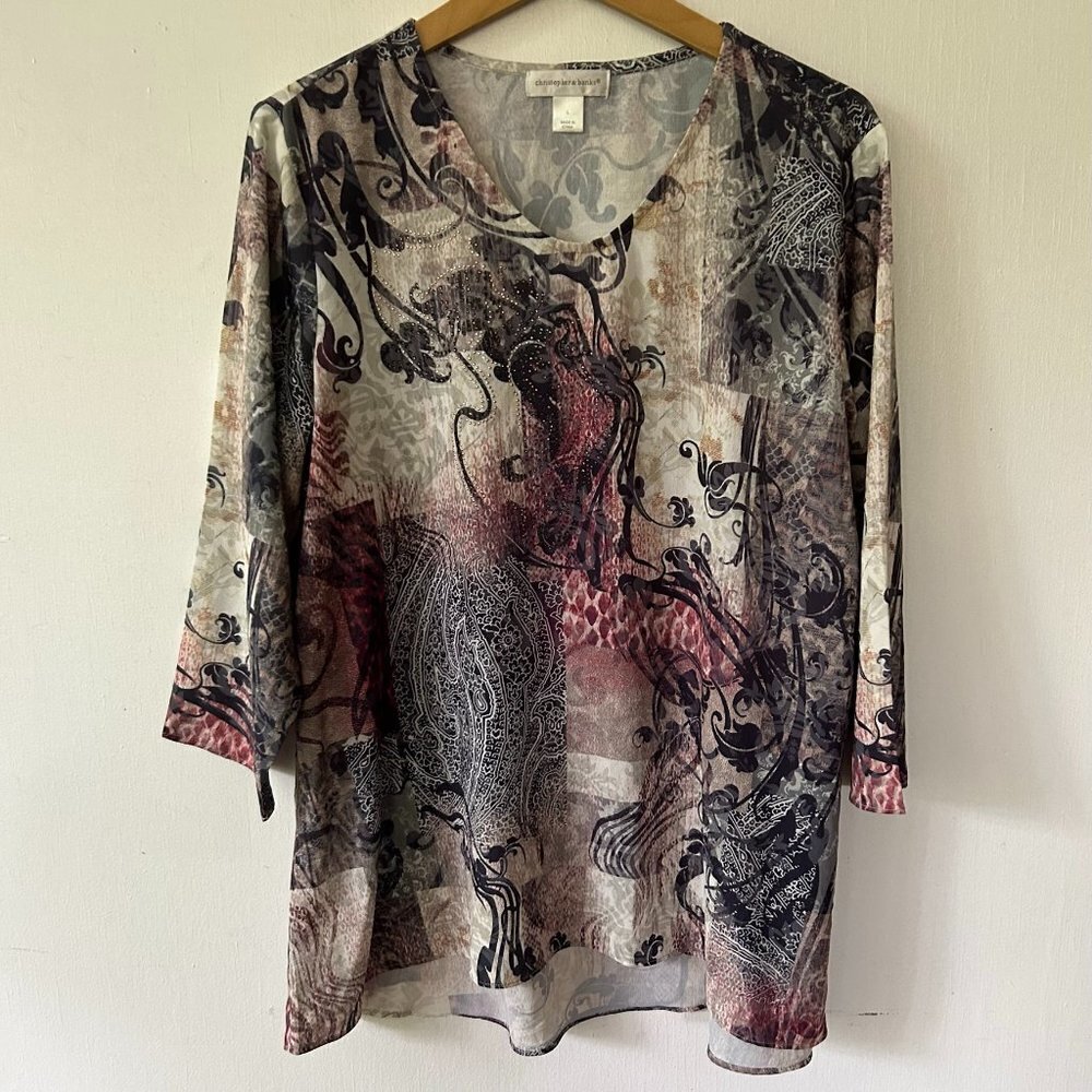 Christopher & Banks Blouse Womens Large Rhinestones Art To Wear Fairycore
